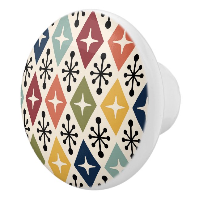 Pomo De Cerámica Mid Century Modern Retro Starburst Pattern (Derecha)