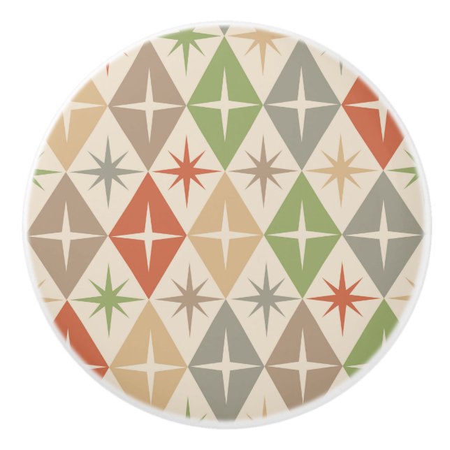 Pomo De Cerámica Mid Century Starbursts on Earthy Retro Diamonds (Anverso)