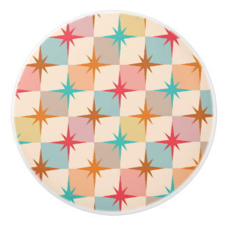 Pomo De Cerámica Mid Century Starbursts on Pastel Checkerboards