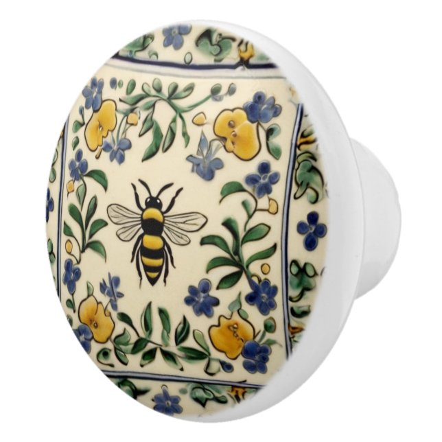 Pomo De Cerámica Miel Abeja Azul Tradicional Mediterráneo (Derecha)