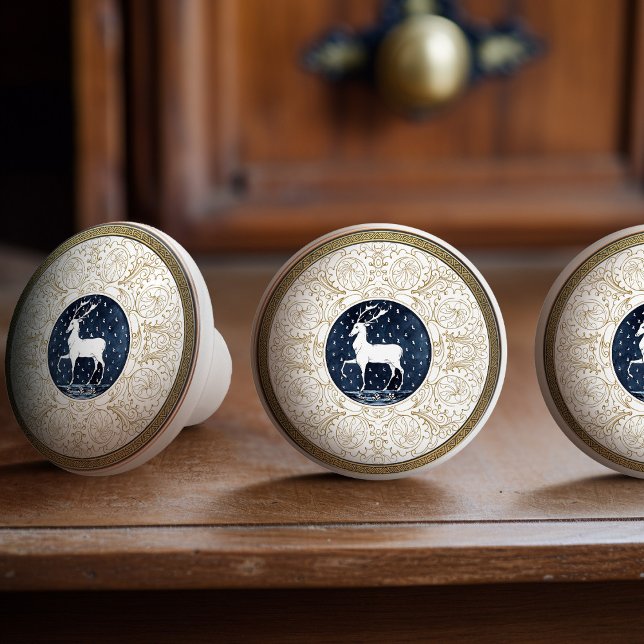 Pomo De Cerámica Mintons Deer British Royal Blue Gold Antler (Subido por el creador)