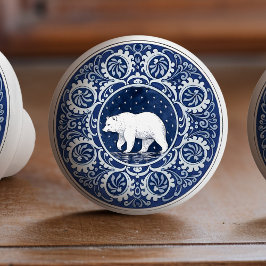 Pomo De Cerámica Mintons Grizzly Bear British Royal Blue Victorian