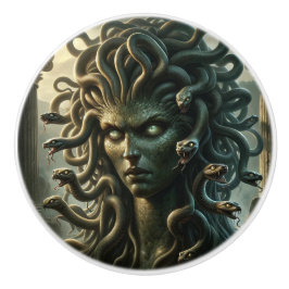 Pomo De Cerámica Mirada de Medusa Cabeza de la Muerte de Serpientes