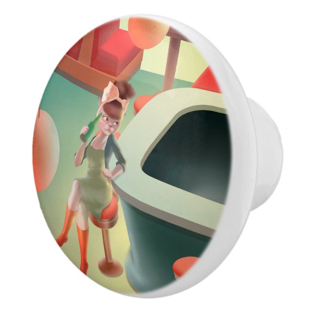 Pomo De Cerámica Miss Meow - Serie nocturna de bares (Derecha)