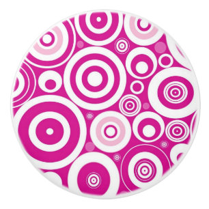 Pomo De Cerámica Mod Círculos Retro Concéntricos Rosa y Blanco