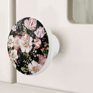 Pomo De Cerámica moda bohemia flores rosadas oscuras florales