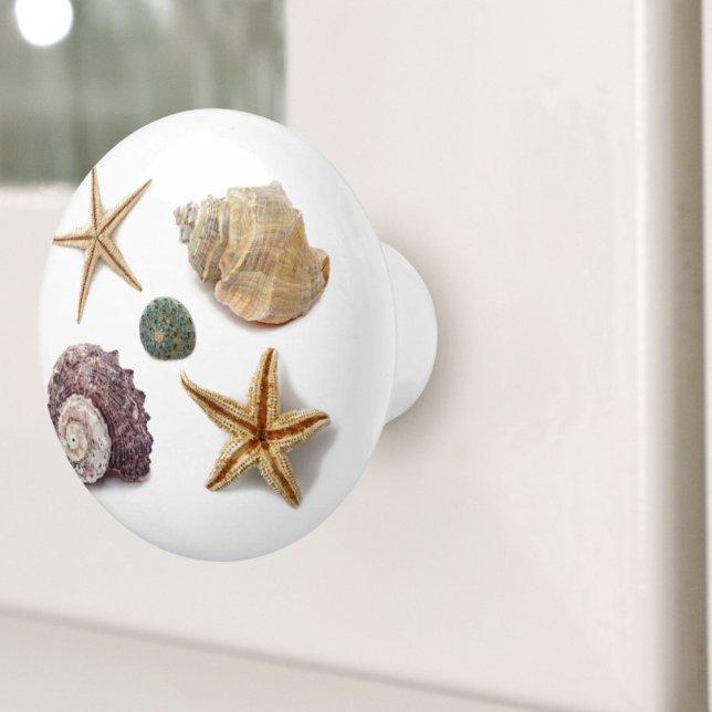 Pomo De Cerámica moda costera rústica de aleta de mar (rustic coastal beach chic seashell starfish ceramic knob)