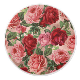 Pomo De Cerámica Moda Elegante Vintage Roses Roses Rojos Floral