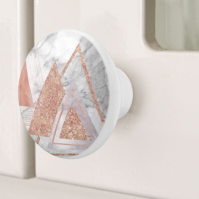 Pomo De Cerámica moda escandinava rosa de mármol blanco geométrico  (scandinavian chic rose gold geometric white marble ceramic knob)