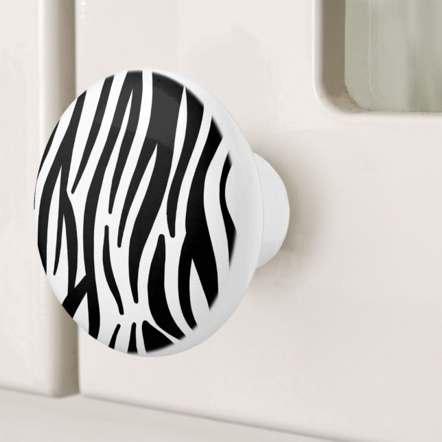 Pomo De Cerámica moda giratoria elegante impresión de cebra blanca  (girly chic stylish black white zebra print ceramic knob)