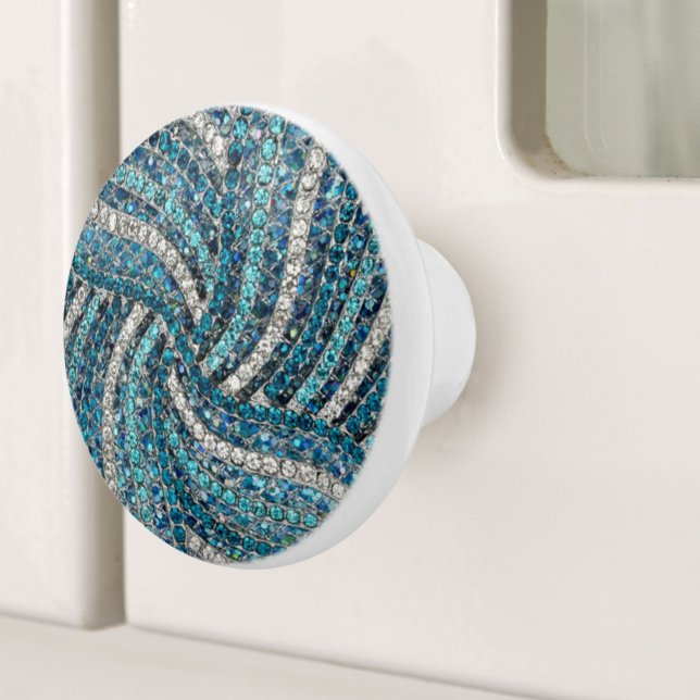 Pomo De Cerámica moda gitana bohemia azul turquesa plateado (bohemian girly chic silver grey turquoise blue ceramic knob)