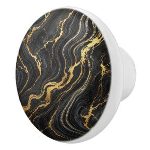 Pomo De Cerámica Moda Glamour de aspecto de mármol metálico negro y