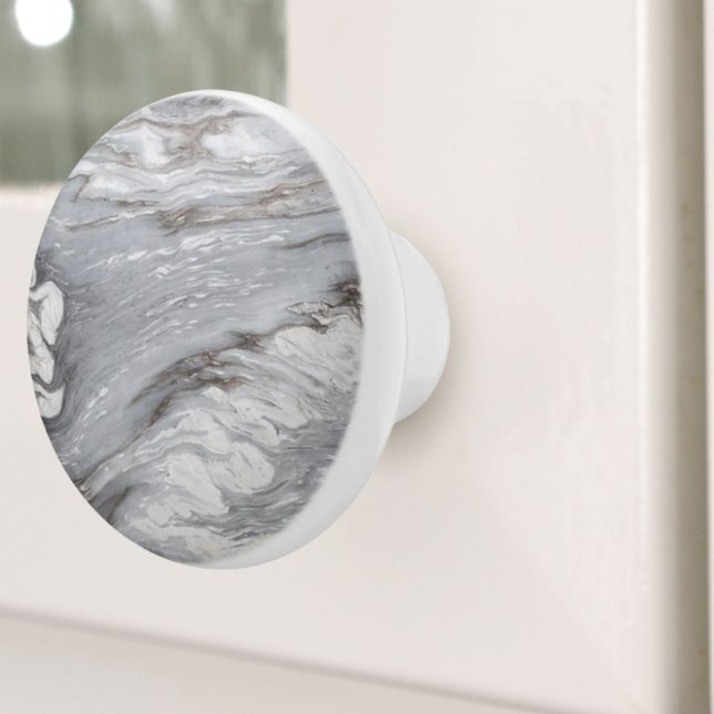 Pomo De Cerámica moda moderna mármol blanco minimalista (modern chic simple minimalist white grey marble ceramic knob)