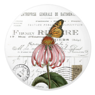 Pomo De Cerámica Moda Vintage Monarch Butterfly flor Knob francés