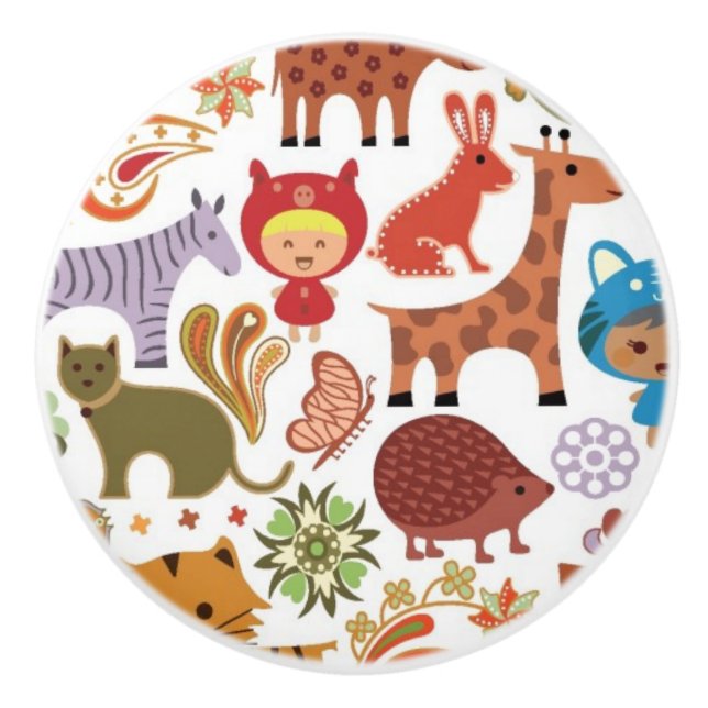 Pomo De Cerámica Modelo abstracto del niño y de los animales (Anverso)