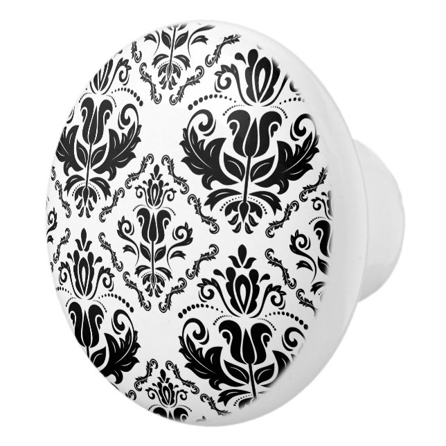 Pomo De Cerámica Modelo blanco negro retro elegante del damasco (Derecha)