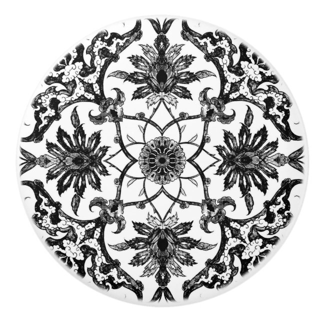 Pomo De Cerámica Modelo chino de Nouveau del arte - blanco y negro (Anverso)