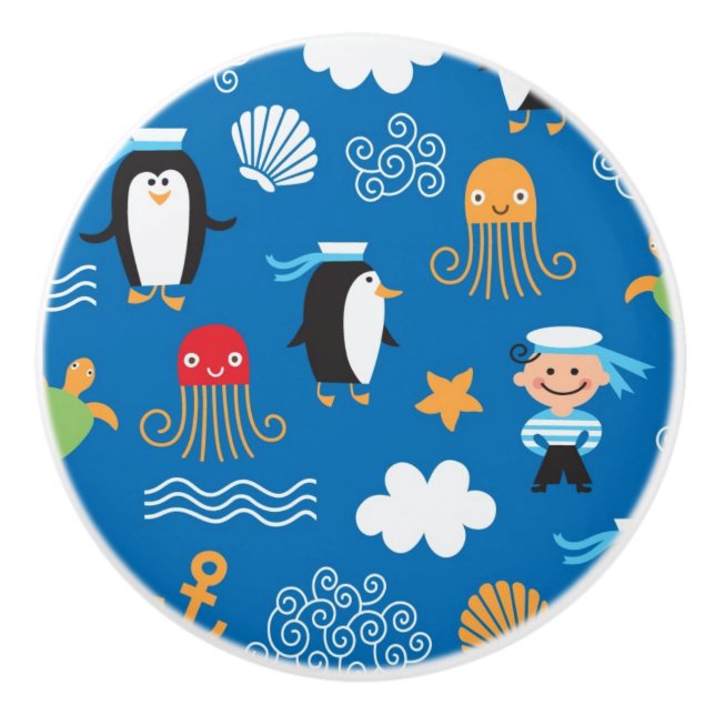 Pomo De Cerámica modelo con tema del mar (Anverso)