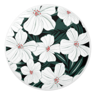 Pomo De Cerámica Modelo de flores tropical blanco