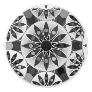 Pomo De Cerámica Modelo de la mandala, negro, blanco y gris/gris