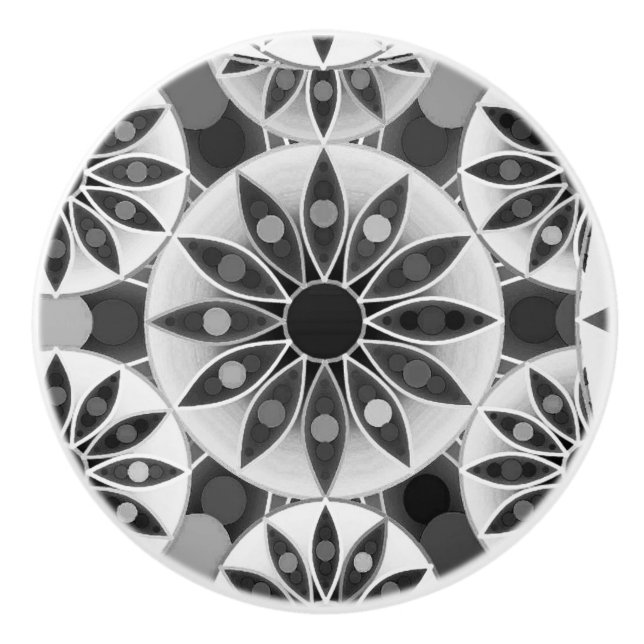 Pomo De Cerámica Modelo de la mandala, negro, blanco y gris/gris (Anverso)