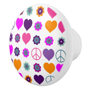 Pomo De Cerámica Modelo de la paz del corazón del flower power + s