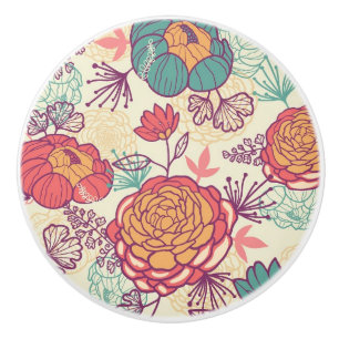 Pomo De Cerámica Modelo de las flores y de las hojas del Peony