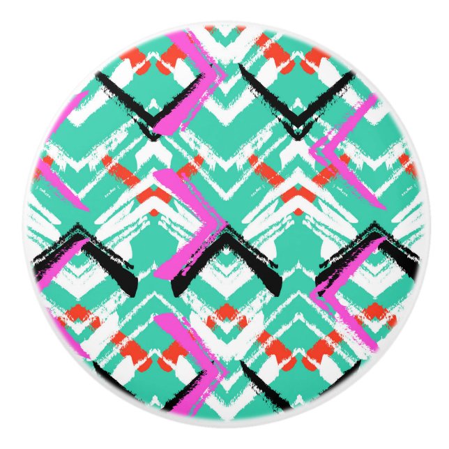 Pomo De Cerámica Modelo de zigzag verde azulado dibujado mano (Anverso)