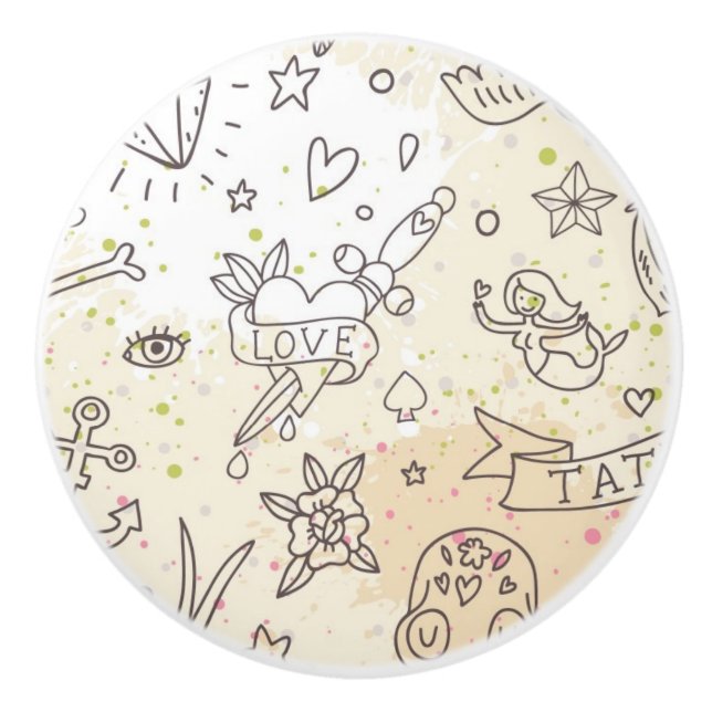 Pomo De Cerámica Modelo del concepto del tatuaje (Anverso)