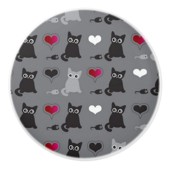 Pomo De Cerámica modelo del gatito y de los ratones (Anverso)