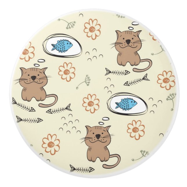 Pomo De Cerámica modelo del gato y de los pescados (Anverso)