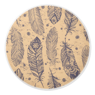 Pomo De Cerámica Modelo étnico del esquema de la pluma