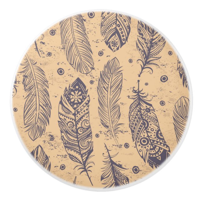 Pomo De Cerámica Modelo étnico del esquema de la pluma (Anverso)