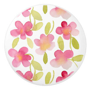 Pomo De Cerámica Modelo floral rosado de la acuarela