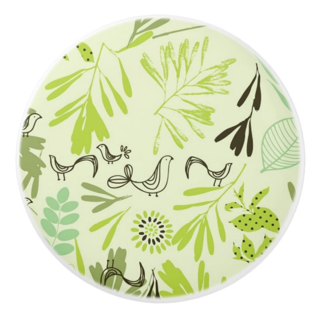 Pomo De Cerámica modelo que exhibe pequeños pájaros de bebé (Anverso)