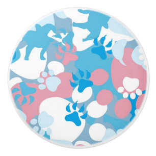 Pomo De Cerámica Modelo rosado y azul del perro del camuflaje