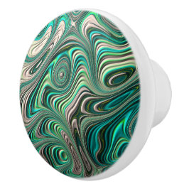Pomo De Cerámica Modelo verde azulado de resumen fractal de Paua Ab