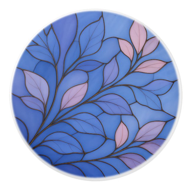 Pomo De Cerámica Modern Blue Pink Leaf Ceramic Pull (Anverso)