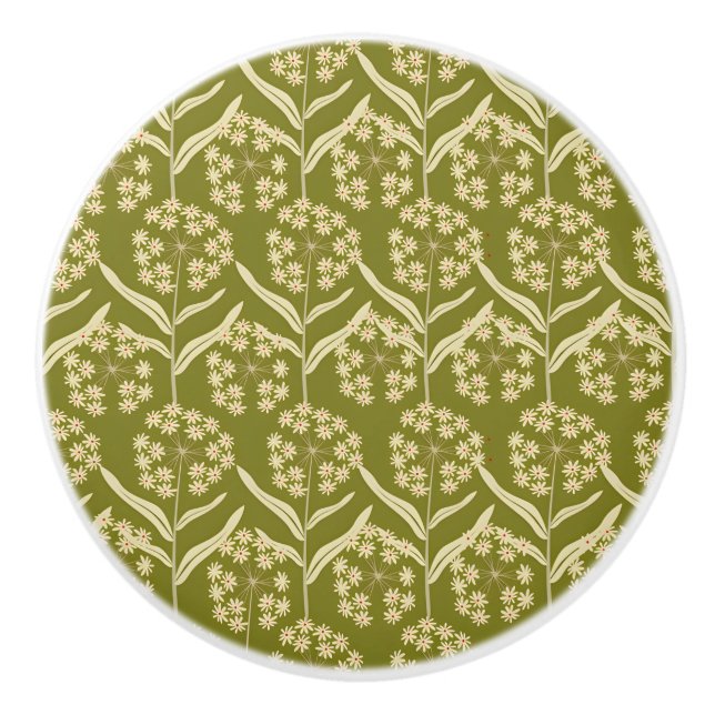 Pomo De Cerámica Modern Floral Pattern: White Umbel Flowers (Anverso)