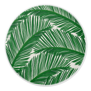 Pomo De Cerámica Modern Green Palm Leaf Tropical Pattern