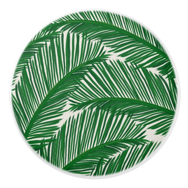 Pomo De Cerámica Modern Green Palm Leaf Tropical Pattern (Anverso)