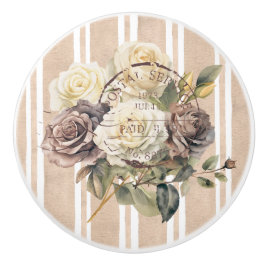 Pomo De Cerámica Modern vintage french style botanical stripes