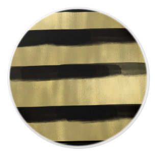 Pomo De Cerámica Moderno Glam Negro y Dorado Trazo de Pincel Raya C
