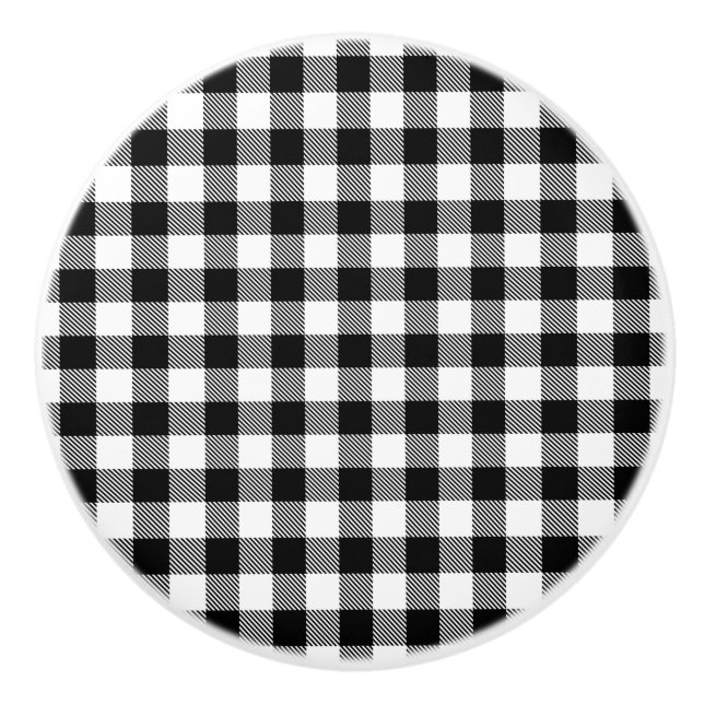 Pomo De Cerámica Moderno y moderno cochecito negro y blanco de búfa (Anverso)