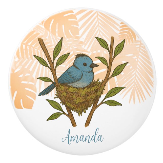 Pomo De Cerámica Monarca de paja negra enclavada entre las hojas (Anverso)