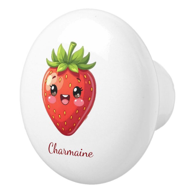 Pomo De Cerámica Monogram cute strawberry kawaii (Derecha)