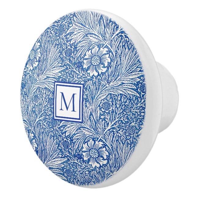 Pomo De Cerámica Monograma azul de William Morris Marigold (Derecha)