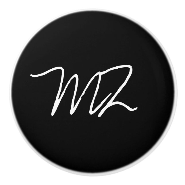 Pomo De Cerámica Monograma blanco en negro (Anverso)