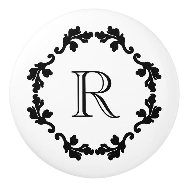 Pomo De Cerámica Monograma blanco y negro elegante y sencillo (Anverso)