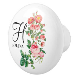Pomo De Cerámica Monograma Botánico Personalizado Vintage Floral